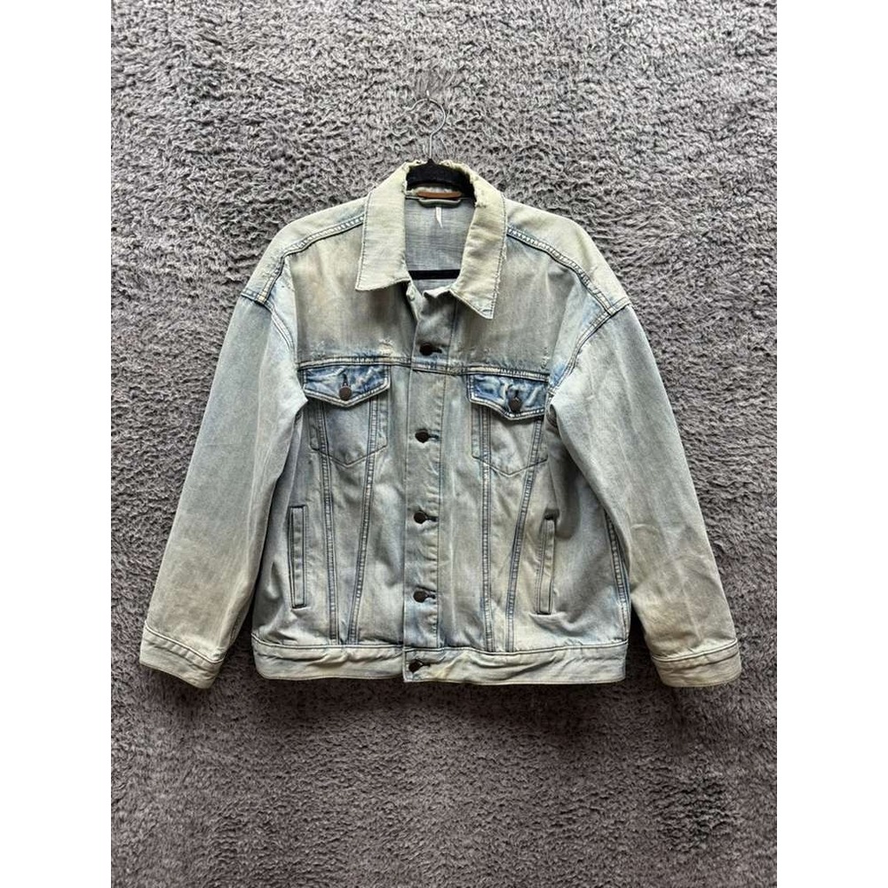 Free People Distressed Denim Trucker Jacket 25 Year‎ Wash Blue Womens Size XS